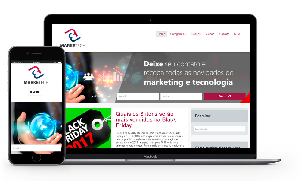 Imagem mostrando notebook e smartphone com otimização google e cases de marketing digital